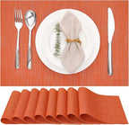 Myir JUN Placemats Set of 8, Vinyl Woven Placemats Place Mats Indoor Set of 8 Washable Table Mats Non-Slip Place mats for Dining Table (Orange, Set of 8)