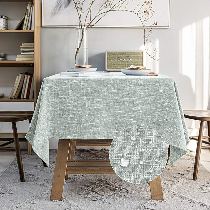 Waterproof Cotton Linen Tablecloths Rectangle Dining Table Cloth, Wipe Clean Indoor & Outdoor Table Cover for Buffet Party and Banquets, Wrinkle Resistant（54"x70"） Greyish Green