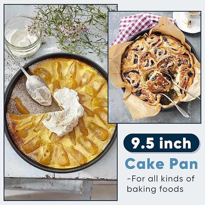 E-far 9½ x 3 Inch Cake Pan Set of 2, Nonstick Stainless Steel Round Cake Pans Tin for Baking Birthday Wedding Layer Cakes, Stainless Steel Core & Non-toxic Coating, Deep & Straight Side