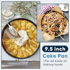 E-far 9½ x 3 Inch Cake Pan Set of 2, Nonstick Stainless Steel Round Cake Pans Tin for Baking Birthday Wedding Layer Cakes, Stainless Steel Core & Non-toxic Coating, Deep & Straight Side