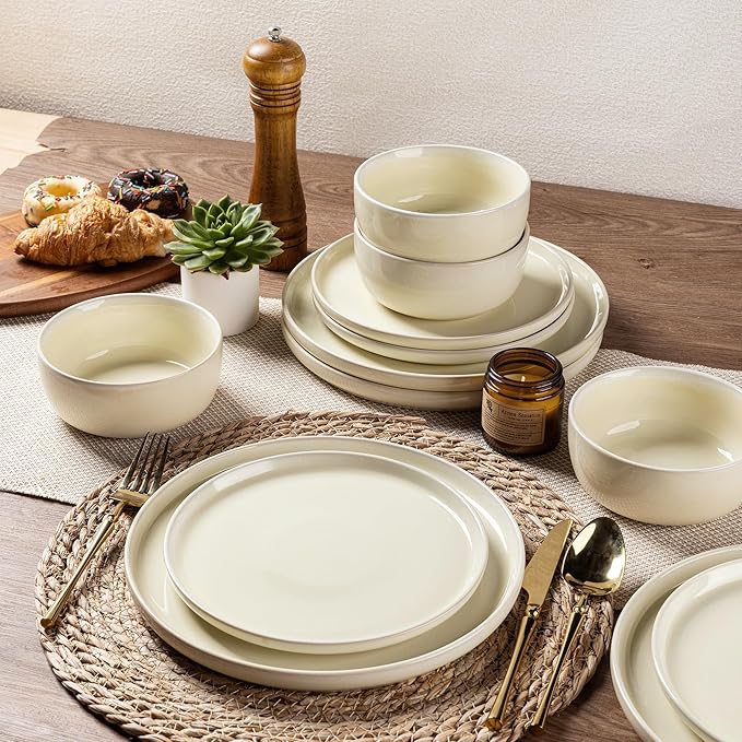 AmorArc Stoneware Dinnerware Sets for 4,Round Reactive Glaze Ceramic Plates and Bowls Set,Highly Scrath Resistant | Dishwasher & Microwave Safe Dishes Set,Service for 4 (12pc)