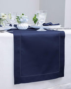 Solino Home Linen Navy Table Runner 72 Inches Long - 100% Pure Linen Hemstitch Table Runner 14 x 72 Inch for Dresser, Dining, Summer, Fall, Autumn, Halloween - Classic Hemstitch