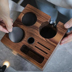 58mm Rocket Accessories Kit – E61 Bottomless Portafilter, Espresso Tamper, Distributor, Tamping Station, Puck Screen & Funnel Premium Walnut Espresso Tools Barista Kit