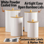 Kitchen Canisters for Countertop Set of 4 with Customizable Chalkboard Labels & Marker Pen - Big Iron Kitchen Canisters with Airtight Lids - White Canister Set - Flour and Sugar Containers Farmhouse