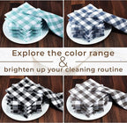 Urban Villa Cotton Dish Cloth Set of 8, Waffle Kitchen Cloth 12x12 Inch Highly Absorbent Soft Dish Cloths for Kitchen Cleaning & Drying Dishes Mitered Corner Dish Towels - Grey White, Buffalo Checks