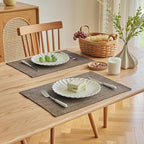 Softalker Faux Linen Placemats Set of 4-12 x 18 Inch, Heat Resistant Double Layered Durable Burlap Farmhouse Place Mats, Non-Slip Washable Rustic Table Mats for Dining, Kitchen, Party（Brown