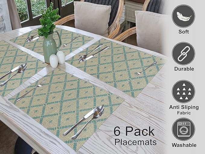 Ruvanti Placemats 100% Cotton 13x19 Inch, Dining Table Placemats Set of 6, Modern Place Mats for Dining Table Decor, Kitchen & Table Linens, Coffee Mat for Christmas Dinners - Linear