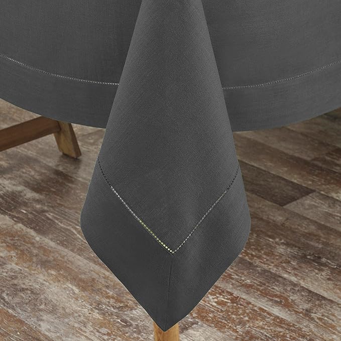 D'Moksha Homes Charcoal Grey Linen Tablecloth for Rectangle Tables 60 x 90 Inch - 100% Pure Linen Grey Table Cloth - Classic Hemstitch, Machine Washable Tablecloth for Summer, Fall and Halloween