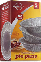 MontoPack Disposable 5" Aluminum Foil Pie/Tart Pans (100 Pack) | 5 Inch Round Cake Pan for Baking Personal Mini Pies, Homemade Cakes & Quiche | Oven Safe Foil Tins Easily Stack & Store Freeze & Reheat