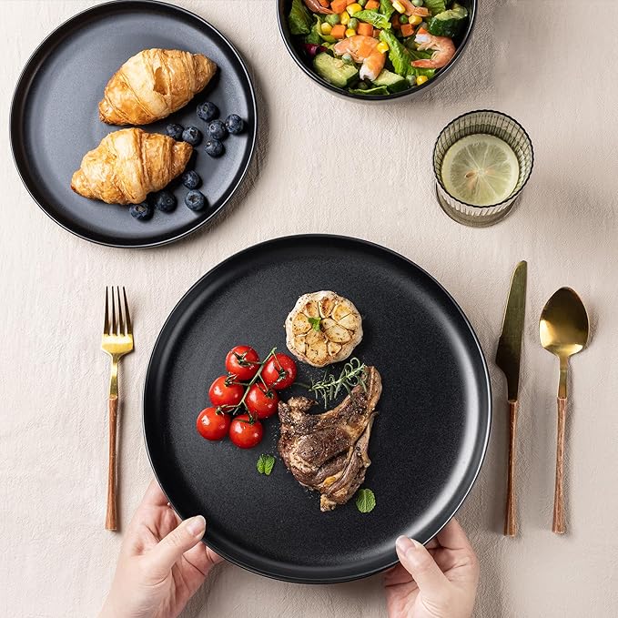 AmorArc Ceramic Dinnerware Sets, Wavy Rim Stoneware Plates and Bowls Sets, Highly Chip and Crack Resistant | Dishwasher & Microwave & Oven Safe Dishes set, Service for 6 (18pc)