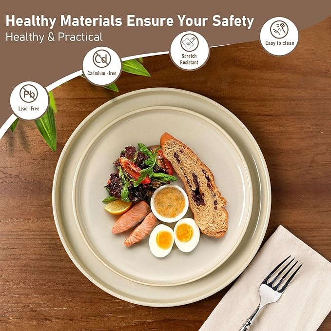 GBHOME Ceramic Dinnerware Sets for 4, 12 Pieces Stoneware Plates and Bowls Sets, Scratch Resistant Dishes, Dishwasher & Microwave Safe, Reactive Glaze-Vanilla color