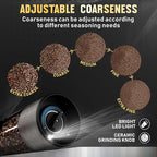Pure Nature Salt and Pepper Grinder Set with rechargeable base. Premium Stainless Steel up-graded larger capacity with LED Lights, 5 Adjustable Coarseness, Refillable, Type-C Fast Charging.
