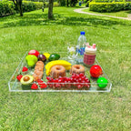 Clear Rectangular 14x20 Inches Acrylic Ottoman Tray Decorative Serving Tray with Cutout Handles Organizer Tray on Coffee Table Countertop Big Breakfast Bed Tray Living Room Appetizer Serving Food