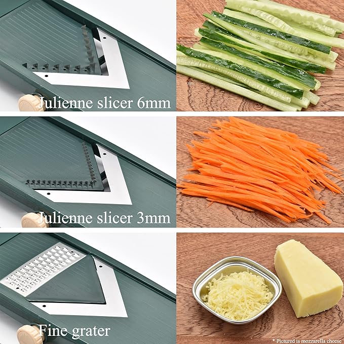 Adjustable Mandoline Slicer for Kitchen - Ultra Sharp V-Blade with Container, Julienning Slicer for Potatoes, Apples, Onions, Tomatoes