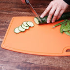 Extra Large Thick Silicone Cutting Boards for Kitchen 14.6'' x 10.43'' Flexible Cutting Chopping Boards/Mats Non-slip Deep Drip Juice Groove, Dishwasher Safe-Orange
