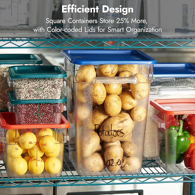 CURTA 4 Pack Food Storage Containers with Blue Lids - NSF Listed Commercial Grade in 18.0 Qt - Square, Clear, Polycarbonate