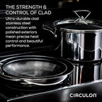 Circulon Clad Stainless Steel Induction Frying Pan and Wok Set with Hybrid SteelShield and Nonstick Technology, 4 Piece - Stainless Steel