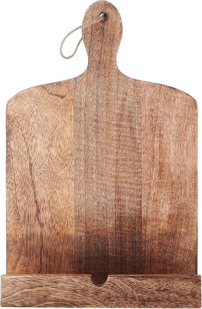 Wedding Gifts Wooden Cookbook Stand for Kitchen Counter Recipie Book Holder for Cooking, Solid Wood Chopping Board Style Foldable and Durable Recipe Holder for Tablets and Cookbooks (Brown)