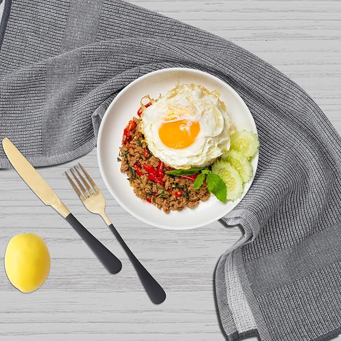 Homaxy Premium Kitchen Towels(18”x 28”, 6 Pack), Large Cotton Kitchen Hand Towels, Flat and Terry Dish Towels, 380 GSM Highly Absorbent Tea Towel Set with Hanging Loop, Navy Blue/Grey/Black