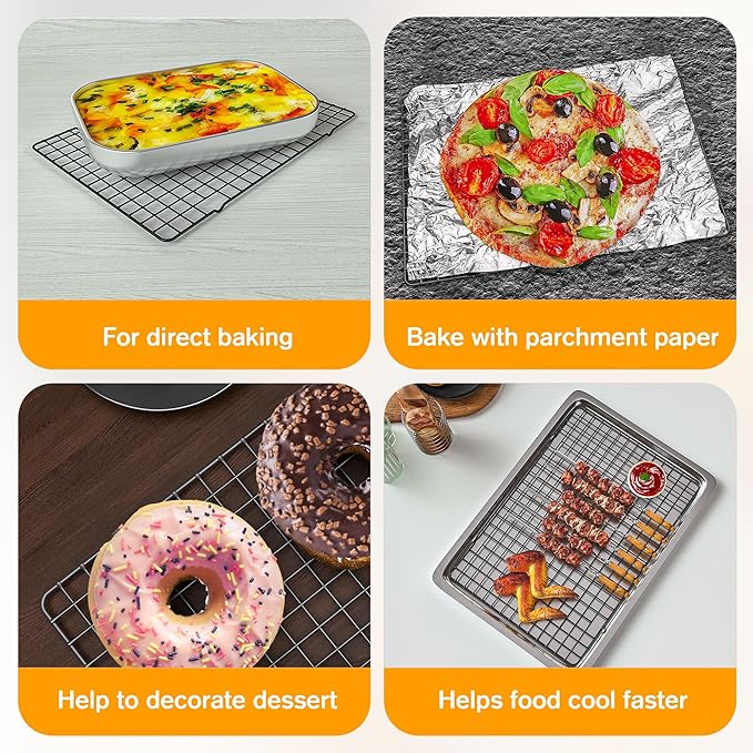 2PCS Cooling Racks for Cooking and Baking -11.65''x16.85''Heavy Duty Stainless Steel Wire Rack for Baking, Grilling, Roasting - Oven & Dishwasher Safe - Fits Half Sheet Pan（Black）