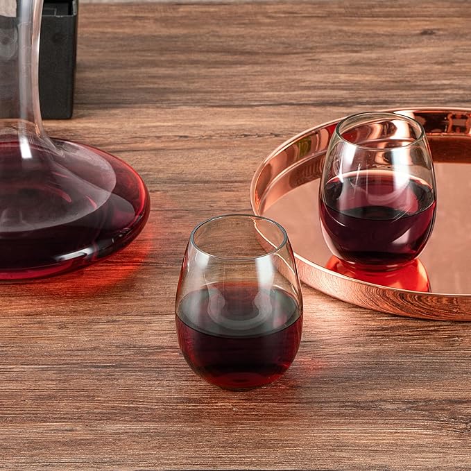 Restaurantware-Vetri 15 Ounce Wine Glasses, 6 Dishwashable Stemless Wine Glasses - No Lead, Durable, Green Glass Stemware, For Home, Bar, Or Restaurant, Serve Merlot, Chardonnay, Or Bordeaux