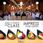 DLux 100 4-in Tear Drop Mini Appetizer Plates with Forks,Reusable Black Plastic Spoons - Desserts and Appetizers Dishes Serving Plate - Asian Spoon Set, Small Catering Dessert Tasting Cups