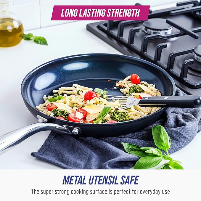 Blue Diamond Cookware Hard Anodized Ceramic Nonstick, 10" Frying Pan Skillet, PFAS-Free, Dishwasher Safe, Oven Safe, Grey