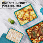 HONGBAKE Deep Baking Pans Set Nonstick, 3 Pack Large Rectangular Sheet Cake Pans,13/11/9Inch Oven Metal Baking Sheet Set, Stackable Non Toxic Bakeware for Baking Lasagana, Blue