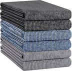 Homaxy Premium Kitchen Towels(18”x 28”, 6 Pack), Large Cotton Kitchen Hand Towels, Flat and Terry Dish Towels, 380 GSM Highly Absorbent Tea Towel Set with Hanging Loop, Navy Blue/Grey/Black