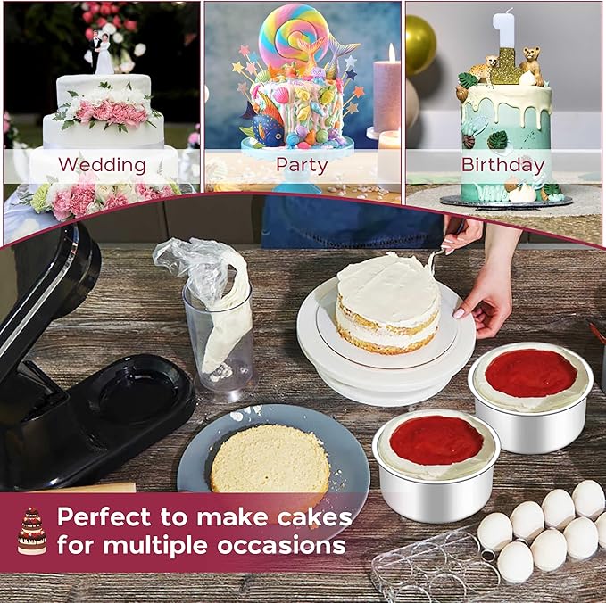Onader 4 Inch Cake Pans Sets of 8 for Baking, Stainless Steel Mini Round Smash Cake Bake Pan, Small Size & Non Toxic for Birthday Wedding