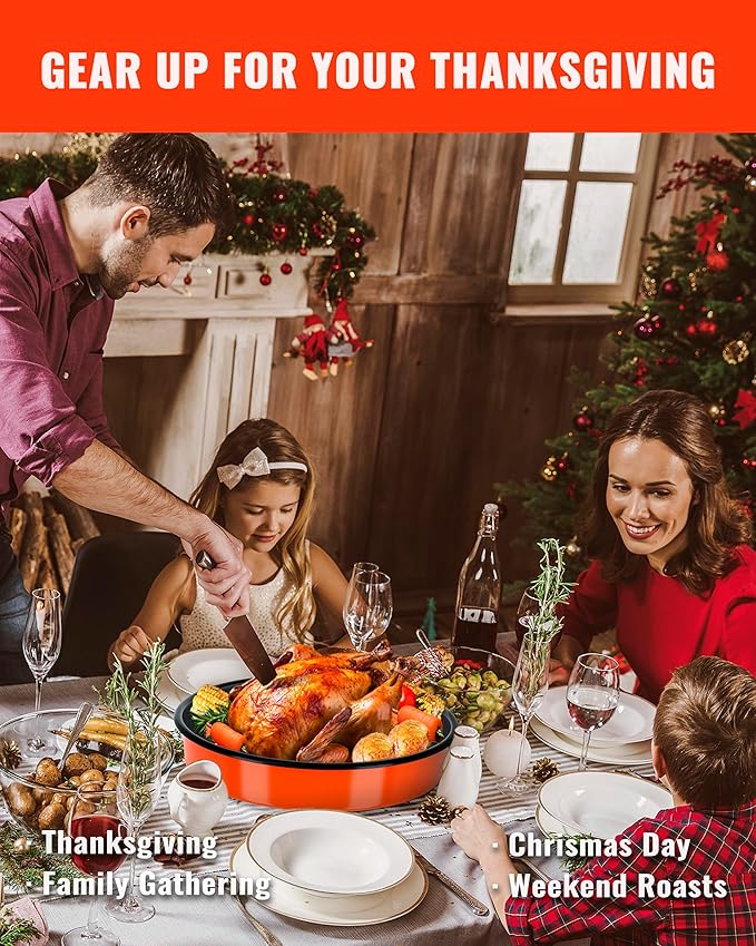 Round Roasting Pan Set Bakeware 4 Pack Baking Cake Pans Enamel Casserole Dish 9/10/12/14 Inches Chicken Roaster Oven Dishwasher Safe Christmas New Year Holiday Gift (Orange)