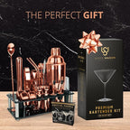 Mixology Bartender Kit – 24 Piece Rose Gold Cocktail Shaker Set w/Stand – Essential Home Bar Accessories Martini Shaker, Jigger, Muddler, Chilling Cubes & More