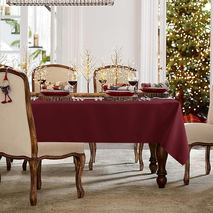sancua Rectangle Tablecloth - 70 x 120 Inch - Stain and Wrinkle Resistant Washable Polyester Table Cloth, Decorative Fabric Table Cover for Dining Tables, Buffet Parties and Camping, Burgundy