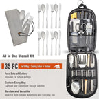 BOMKI Grilling & Camping Cooking Utensils - BBQ & Camping Kitchen Set - Cookware Accessories - Black Pro