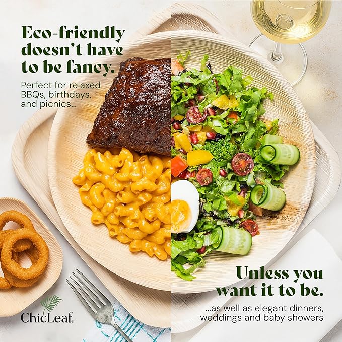 Chic Leaf Square Bamboo Palm Leaf Disposable Plates - 8" Pack of 100 - Biodegradable & Compostable Dinnerware - Disposable Party & Appetizer Plates - Eco-Friendly Dessert Trays