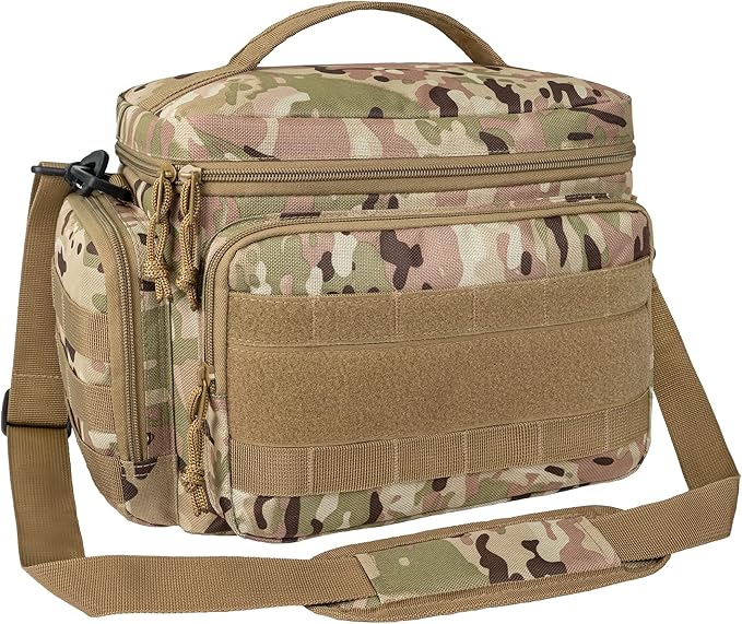 opux Tactical Lunch Box for Men, Camo Mens Insulated Lunch Bag for Adult, Leakproof Soft Lunch Cooler with MOLLE Mesh Side Pockets, Multicam Heavy Duty Lunchbox Pail for Work Women, Large, 18 Cans
