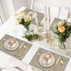 Placemats Set of 4 - Easy Clean Washable Vinyl Placemats - Wipeable Heat Resistant Table Mats for Dining Table - 17.7x11.8 Inch (4, Gray & Gold Two-Tone)