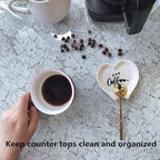 Heart-shaped Coffee Spoon Rest, Mini Coffee Spoon Holder, Coffee Stirrers, Teaspoon, Bar Spoon Rest, Coffee Bar Accessories (Ture white+Gold Spoon)