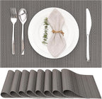 Myir JUN Placemats Set of 8, Vinyl Woven Placemats Place Mats Indoor Set of 8 Washable Table Mats Non-Slip Place mats for Dining Table (Dark Gray, Set of 8)