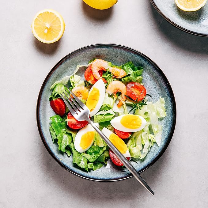 LERATIO Pasta Bowls,Ceramic 38oz Pasta Bowls,9.0" Reactive Glaze Pasta Bowl Set of 4,Microwave & Dishwasher,Oven Safe,Large Wide Serving Bowls for Salad, Dessert, Pizza, Fruit,Gray White