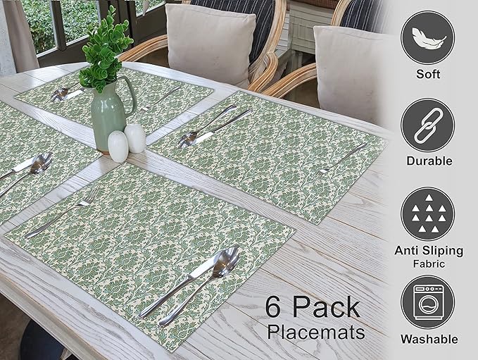 Ruvanti Placemats - 100% Cotton, 13x19 Inch, Set of 6 Modern Place Mats for Dining Table Decor, Kitchen & Table Linens, Coffee Mat for Christmas Dinners - Off Toned