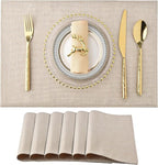 Cloth Placemats Set of 6 - Easy to Clean Fabric Table Placemats - Machine Washable Placemats- Heat Resistant Non-Slip Table Mats (Light Linen, 6)
