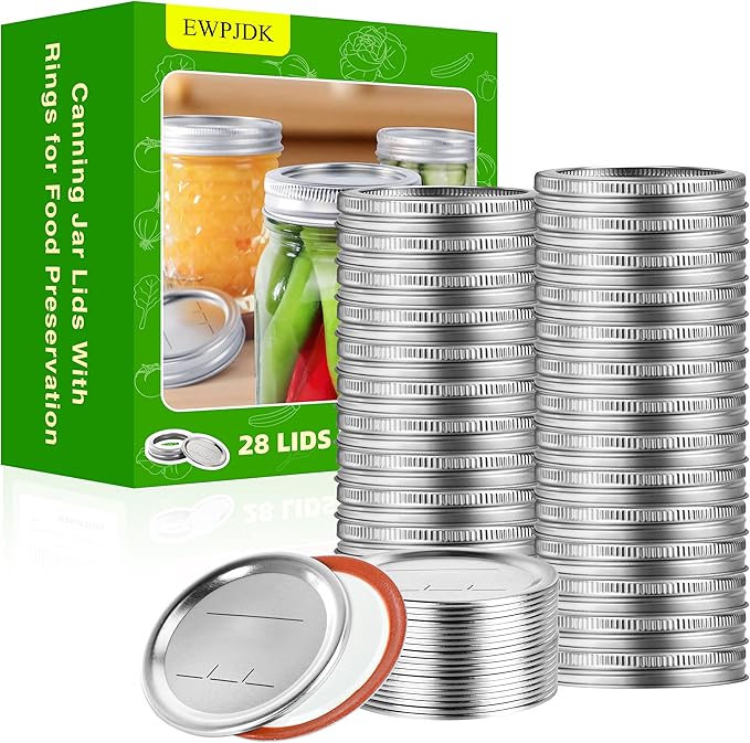 56PCS Canning Lids with Rings For Mason Wide Mouth, Jars Lids With Rings/Bands Mason Jars For Canning Food Fruits DIY Food Grade Material(86mm, 28Lids + 28Rings for Wide Mouth Jar)