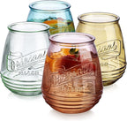 Wine Glasses Set Of 4 Assorted Colored Stemless Glasses 21 OZ. Original Mason Large Wine Cup, Red and White Wine Drinking Water Glasses. Juice, Cocktails, Smoothies, Vintage Bar