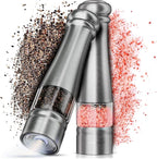 Premium Electric Salt and Pepper Grinder Set - Stainless Steel Battery Salt and Pepper Grinder Set with Adjustable Coarseness & Warm White Light - Automatic Spice Mill Shakers