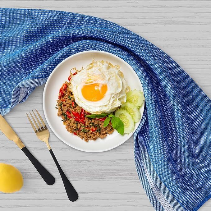 Homaxy Premium Kitchen Towels(18”x 28”, 6 Pack), Large Cotton Kitchen Hand Towels, Flat and Terry Dish Towels, 380 GSM Highly Absorbent Tea Towel Set with Hanging Loop, Blueberry