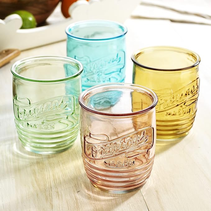 Glaver's Set Of 4 Original Mason Collins Glasses Assorted Colored Drinking Glasses For Juice Smoothies Cocktails Fine Beverage Glass Cups (Original Mason Whiskey Colored 13 OZ.)