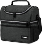 OPUX Lunch Box For Men Women, Insulated Large Double Decker Lunch Bag, Charcoal Gray, 10x7.5x10 Inches