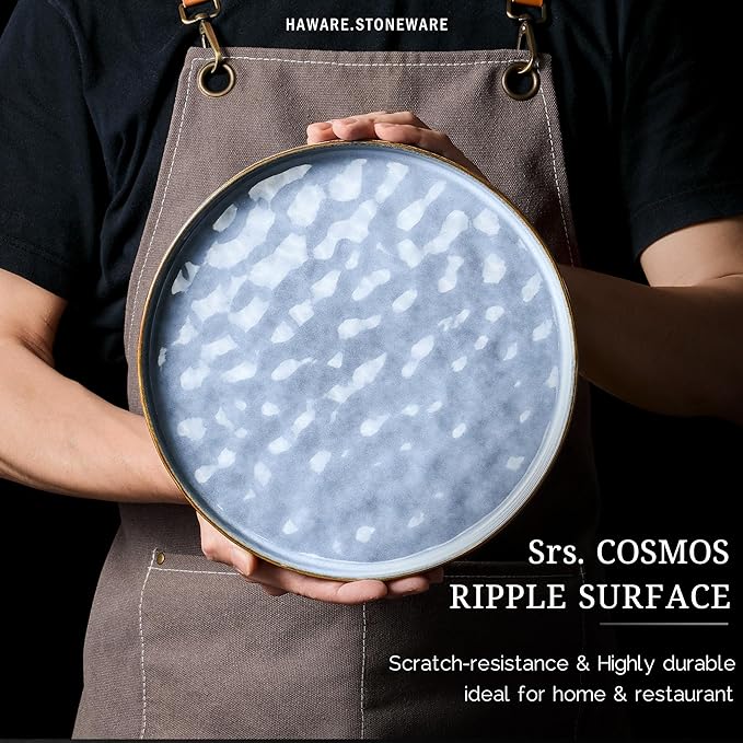 HaWare Stoneware Plates Set of 6, 7.9" Salad Plates, Reactive Glaze Ripple Ceramic Dish Set for Appetizer, Dessert, Scratch Resistant, Small Dinner Plate, Microwave and Dishwasher Safe, Reactive Blue