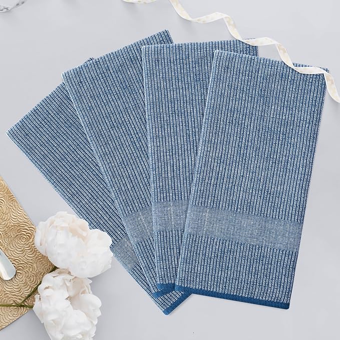 Homaxy Premium Kitchen Towels(18”x 28”, 6 Pack), Large Cotton Kitchen Hand Towels, Flat and Terry Dish Towels, 380 GSM Highly Absorbent Tea Towel Set with Hanging Loop, Navy Blue